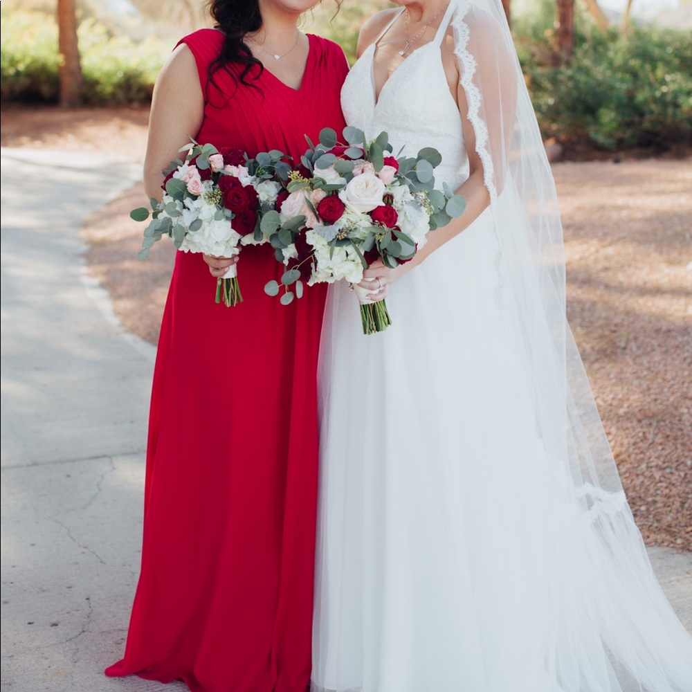 Beautiful red jasmine bridesmaids dress!